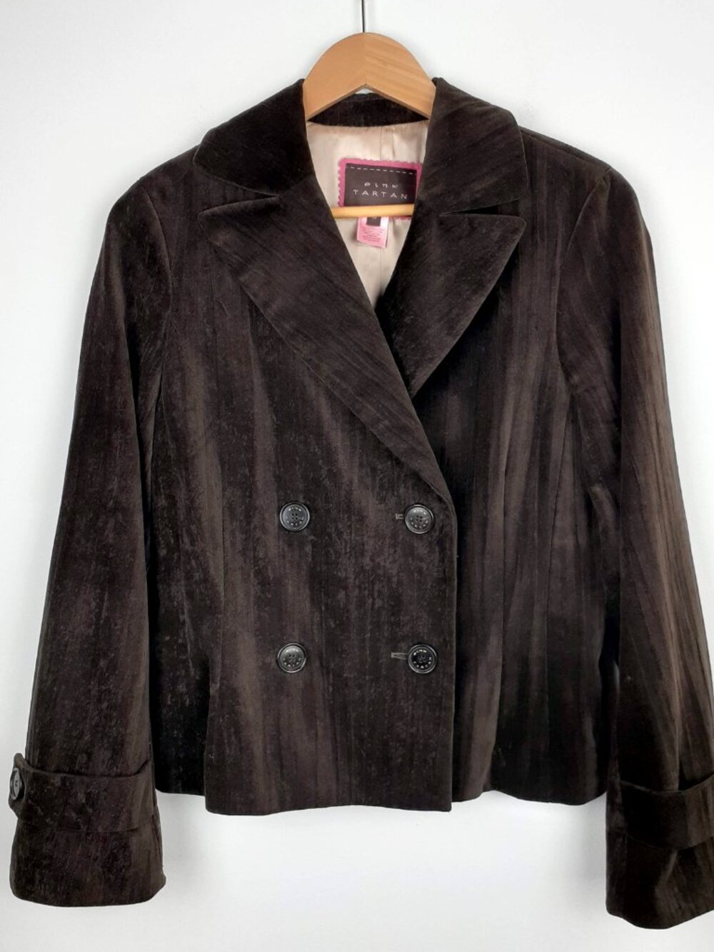 Dark Brown Velvet Blazer Jacket Size 10. Double Breasted Split Cuff Detail Lux